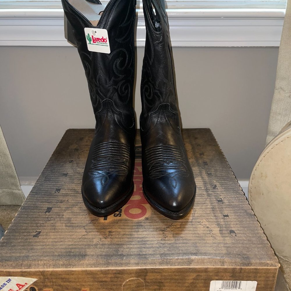 Laredo Cowboy Boots, 7 1/2 D, Black, New in Box